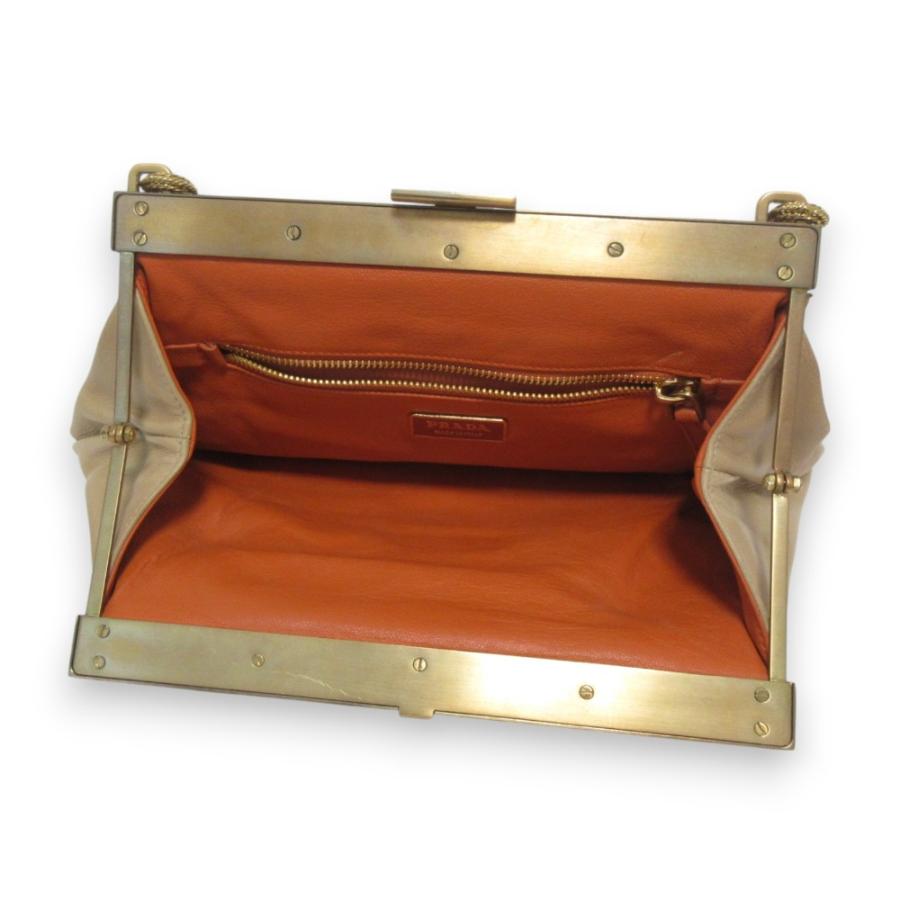 良品 PRADA プラダ レザー タッセル がま口 ワンショルダーバッグ トートバッグ ベージュ系 レディース 古着 中古 USED PRADA（プラダ） 良品 レザー タッセル がま口 ワンショルダーバッグ