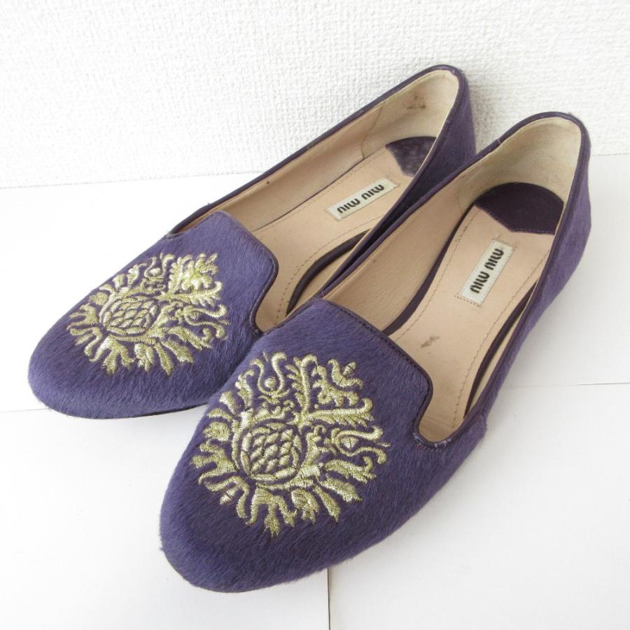 miu miu（ミュウミュウ） 良品 ハラコ 刺繍 オペラシューズ パンプス