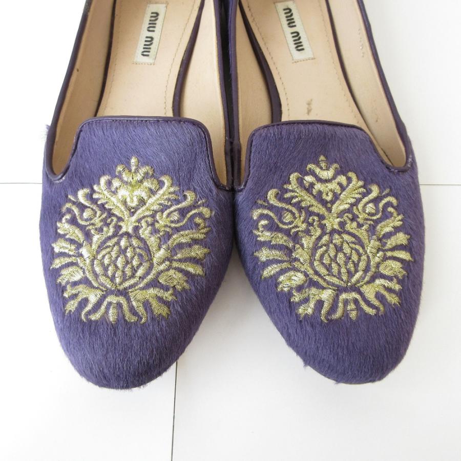 miu miu（ミュウミュウ） 良品 ハラコ 刺繍 オペラシューズ パンプス