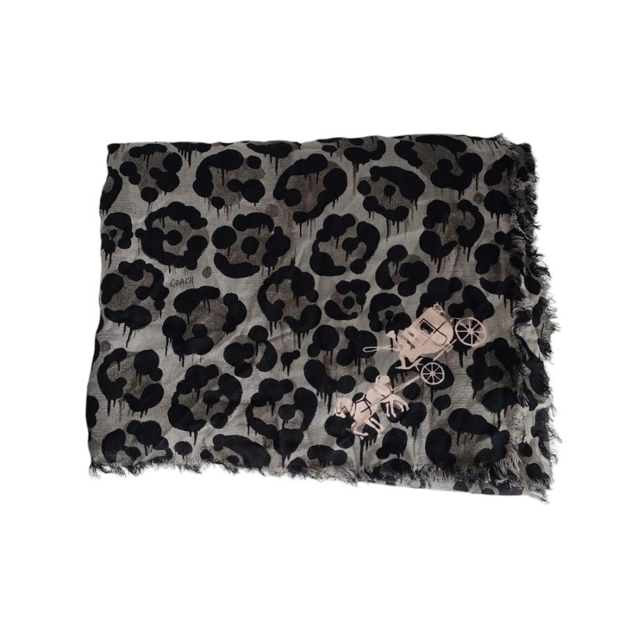 COACH（コーチ） 美品 レーヨン レオパード柄 フリンジ ショール