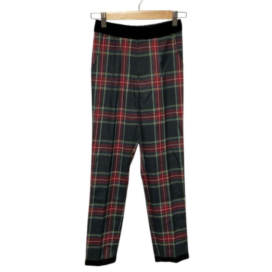 美品 JENNE ジェンヌ 裾ベロア付き タータンチェックパンツ ネイビー S