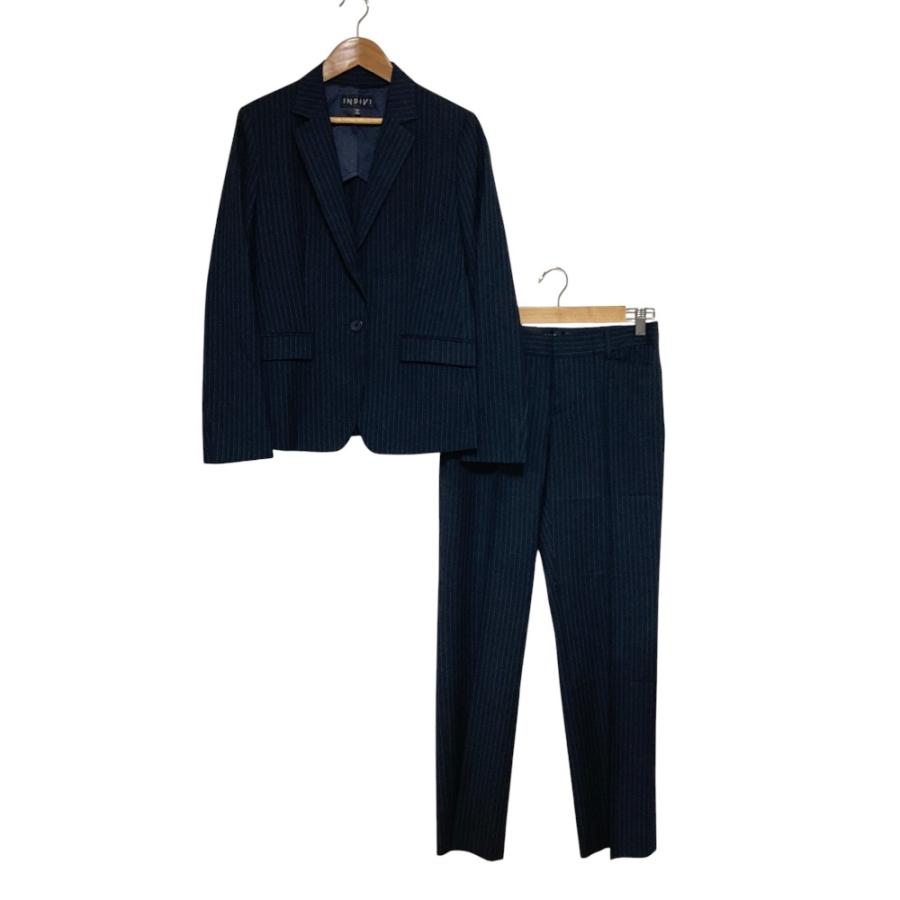 INDIVI 春秋素材スーツ　セットアップ　ネイビー INDIVI（インディヴィ） 美品 ストライプ ジャケット パンツ スーツ