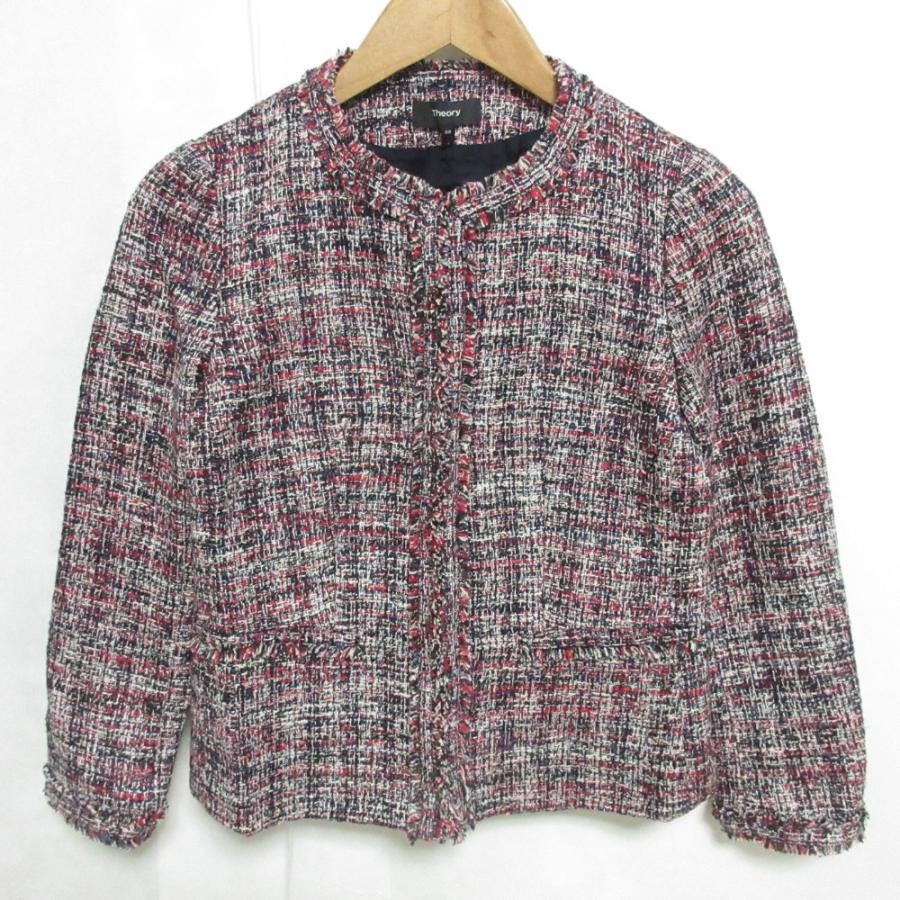 Theory ノーカラーツイードジャケット サイズ2 セオリー theory サマーツイードノーカラージャケット スカート
