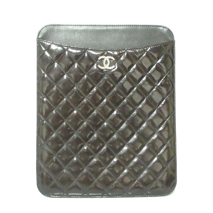 CHANEL 良品 シャネル マトラッセ エナメル iPadケース ブラック