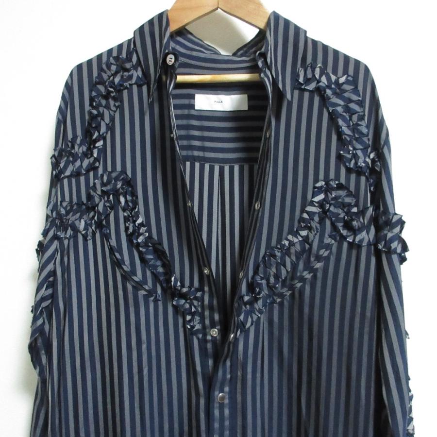 新品 タグ付【TOGA PULLA】キュプラ 異素材 ドッキング シャツ 38 TOGA（トーガ） 良品 TOGA PULLA トーガプルラ キュプラストライプ