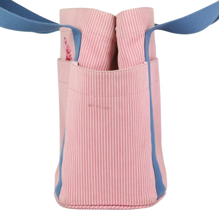 HERMESピンク ストライプ トートバッグ HERMES 良品 エルメス パスパス ストライプ キャンバス うさぎ