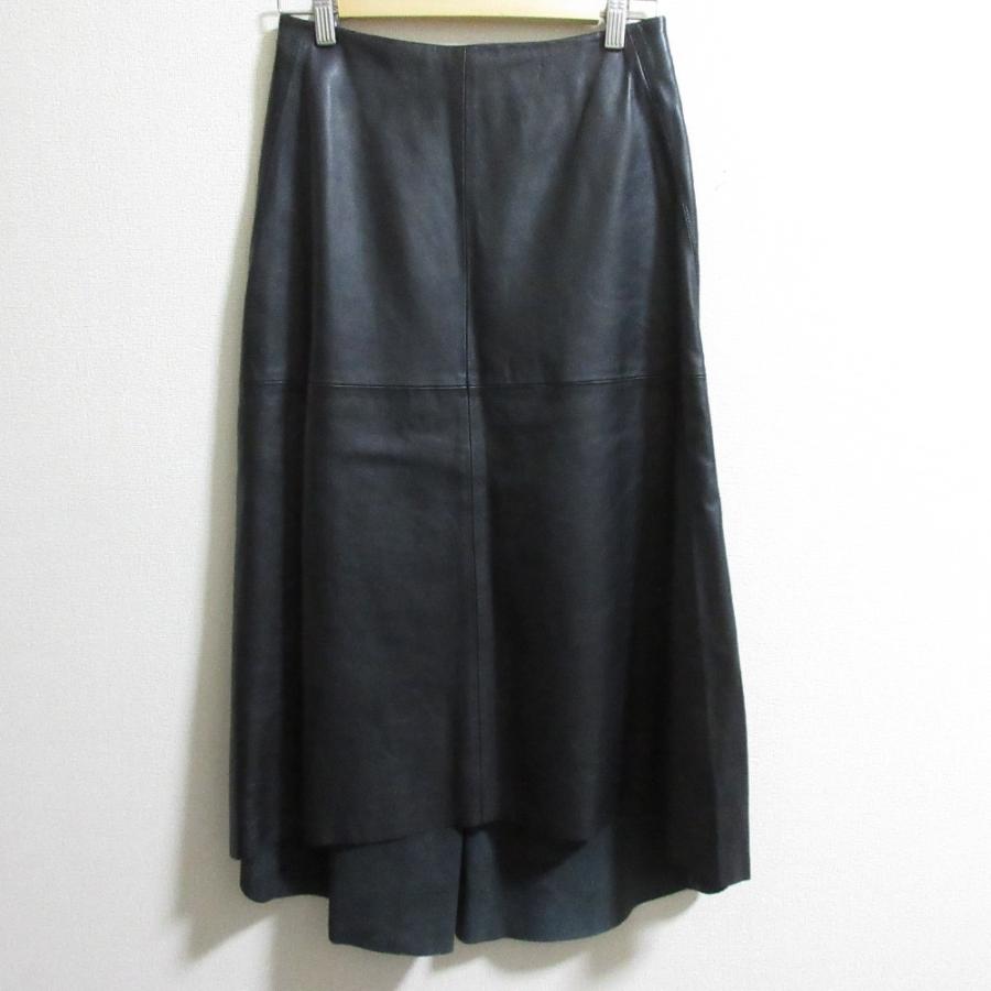 DKNY ダナキャラン ニューヨーク ラムレザー タイト スカート ブラック
