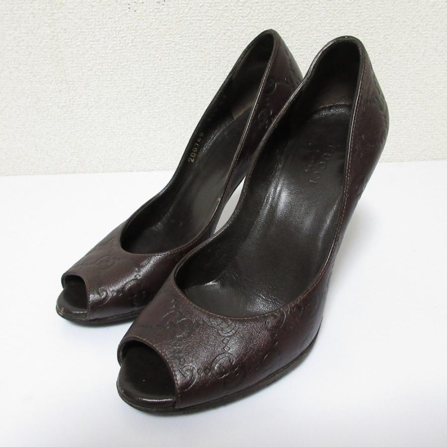 GUCCI グッチ 黒GGキャンバス ハイヒール パンプス 34 1/2 C アンクル