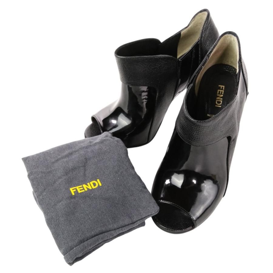 FENDI 良品 フェンディ オープントゥ エナメル レザー コンビ パンプス  