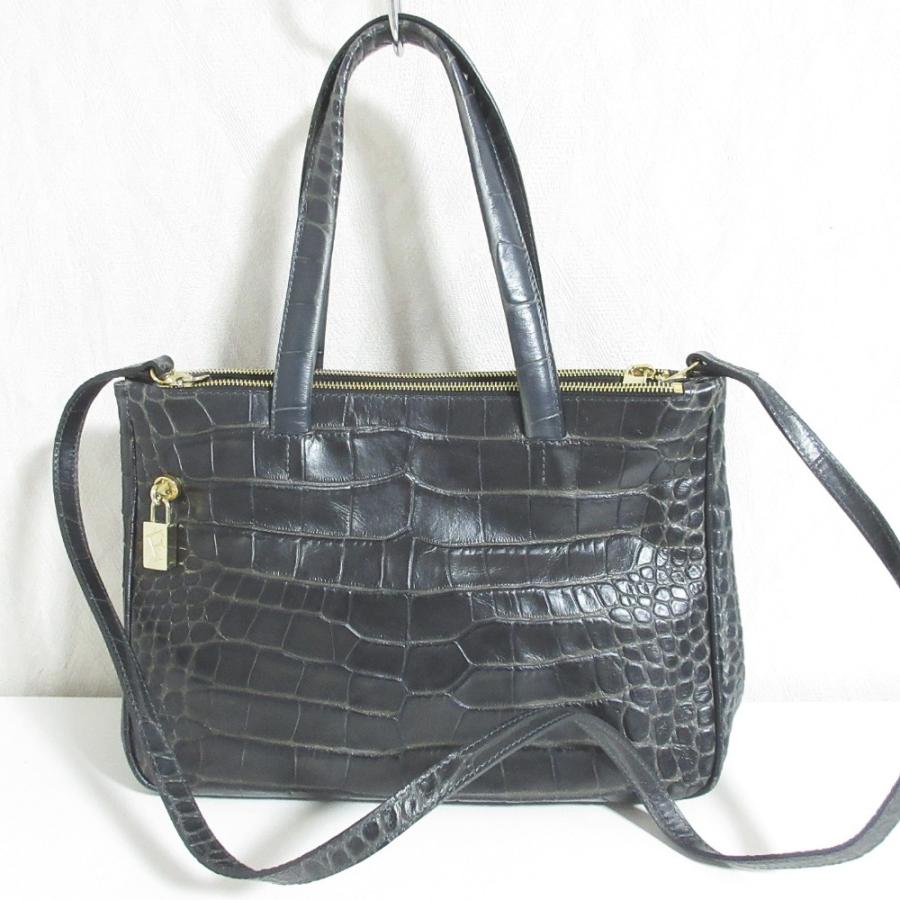 FURLA 美品 フルラ クロコ型押し レザー 2way ハンドバッグ