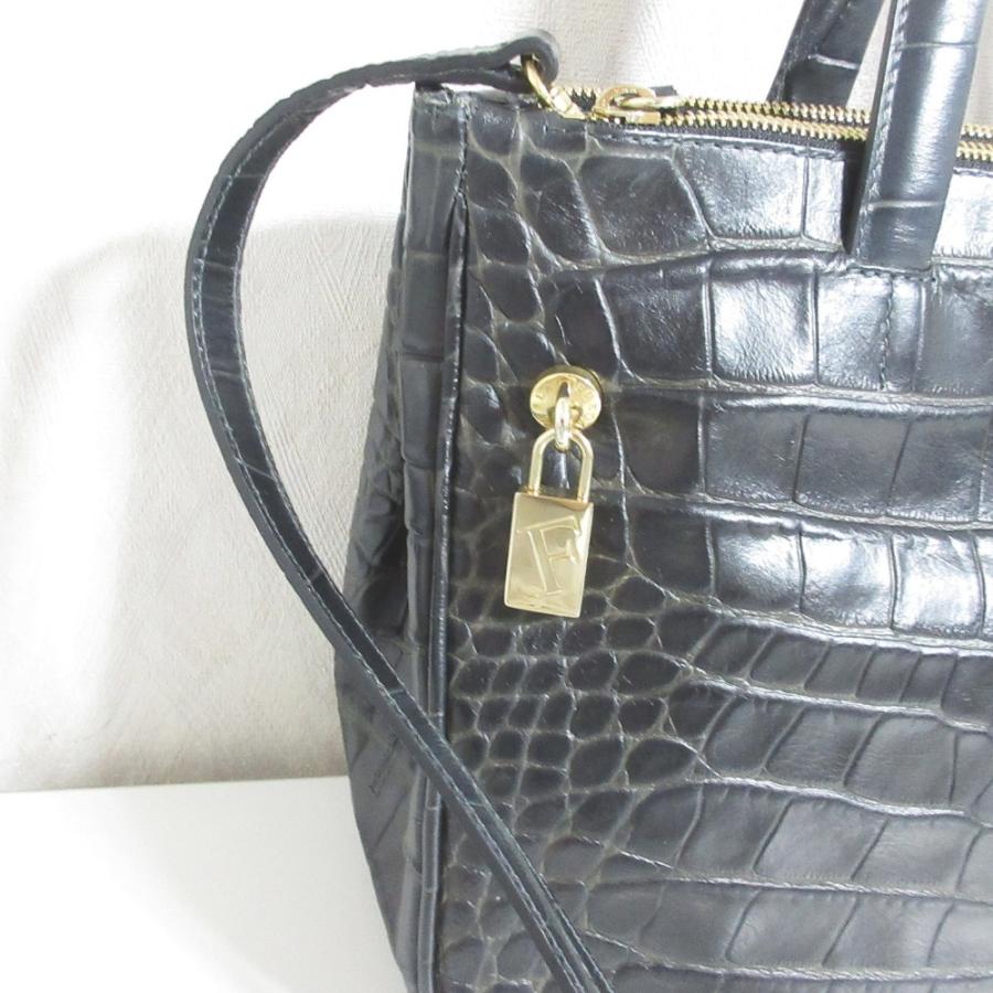 FURLA（フルラ） 美品 クロコ型押し レザー 2way ハンドバッグ トート