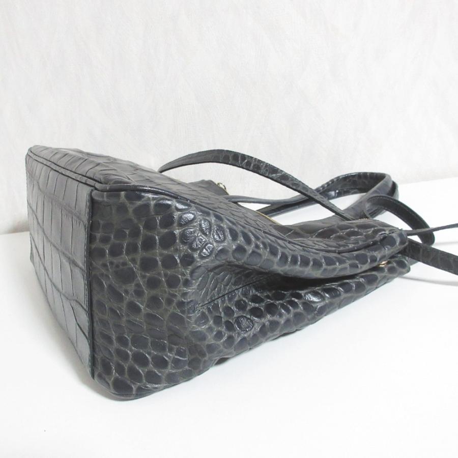 FURLA 美品 フルラ クロコ型押し レザー 2way ハンドバッグ