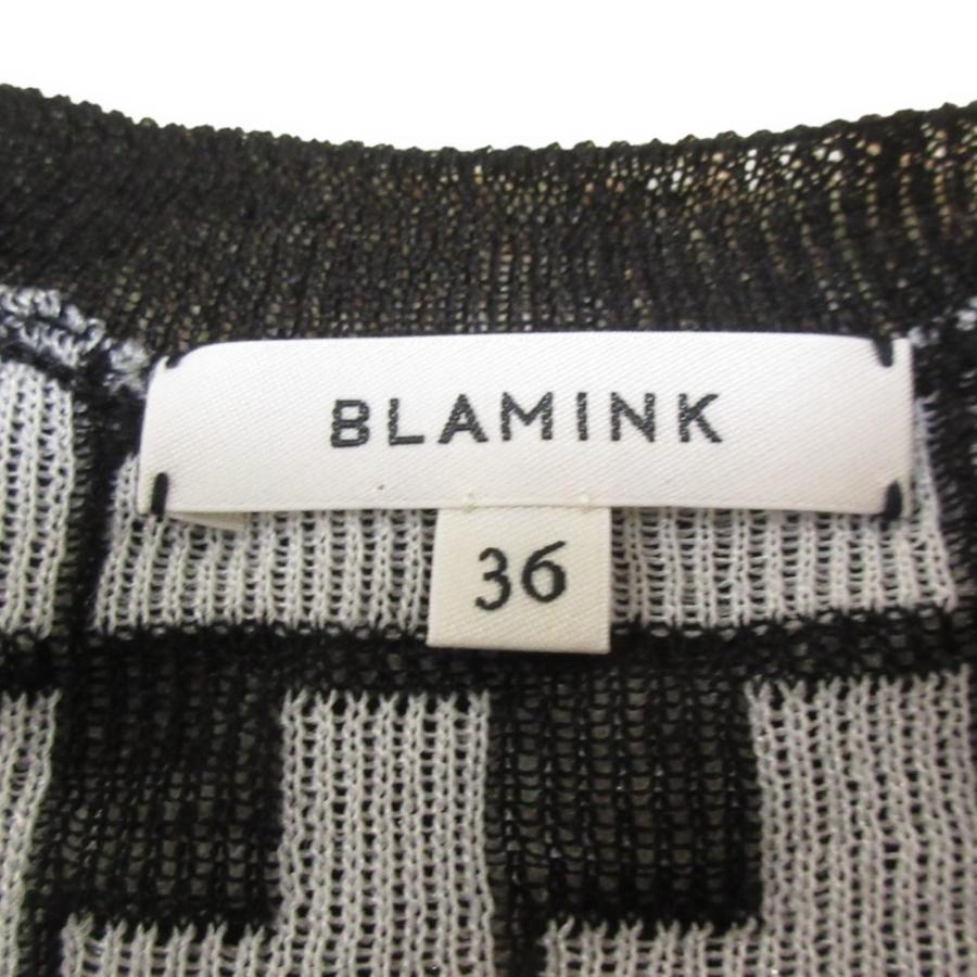 BLAMINK - 良品 BLAMINK ブラミンク ジオメトリック ジャガード 七分袖 シルク ニットカーディガン サイズ36 ブラック×ホワイト レディース 古着 中古 USED BLAMINK 良品 ブラミンク ジオメトリック ジャガード 七分袖 シルク