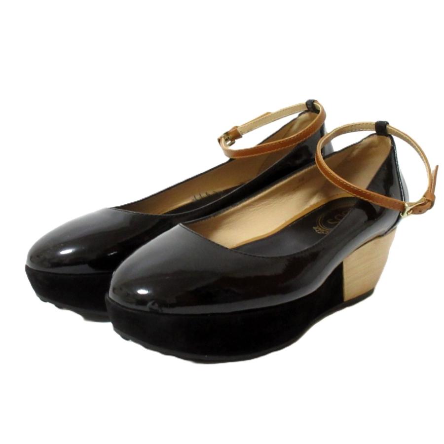 良品 TOD'S トッズ パテントレザー プラットフォーム 厚底 アンクル