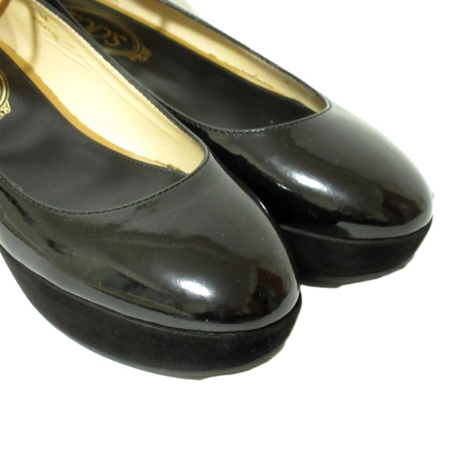 良品 TOD'S トッズ パテントレザー プラットフォーム 厚底 アンクル