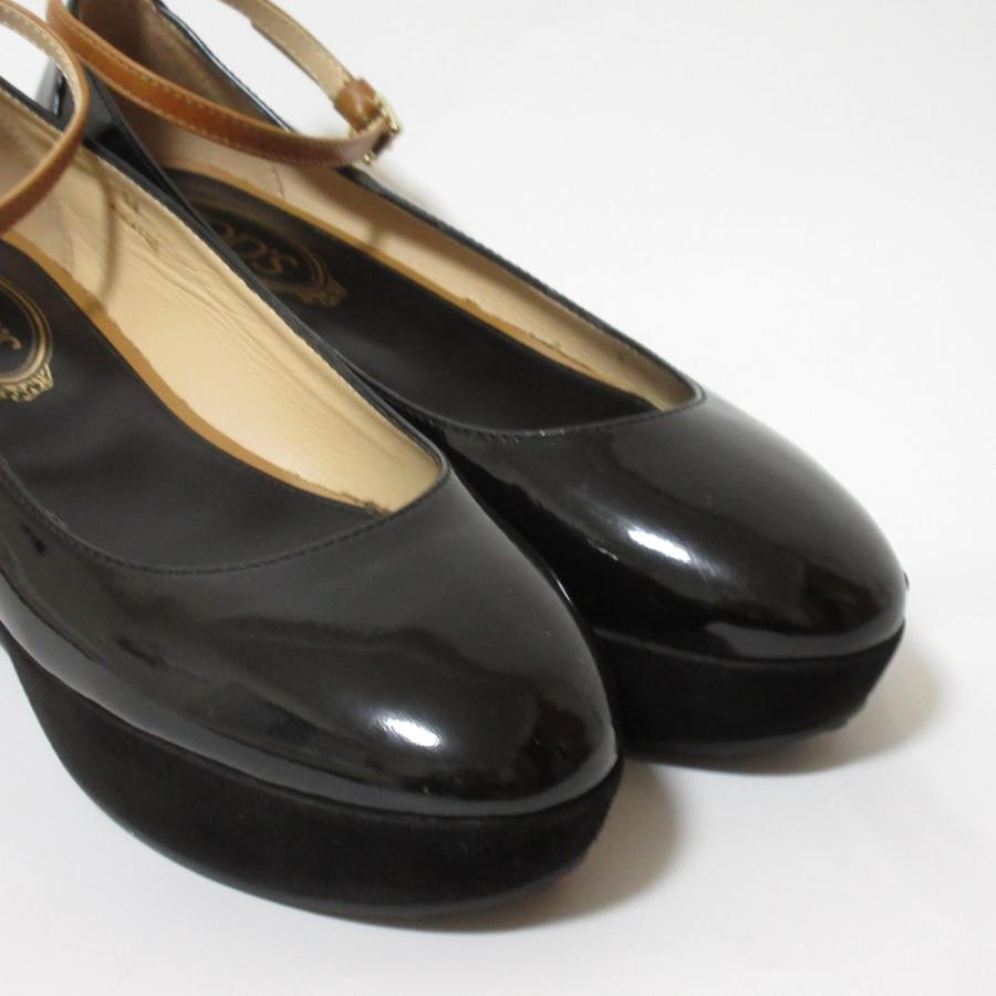 良品 TOD'S トッズ パテントレザー プラットフォーム 厚底 アンクル