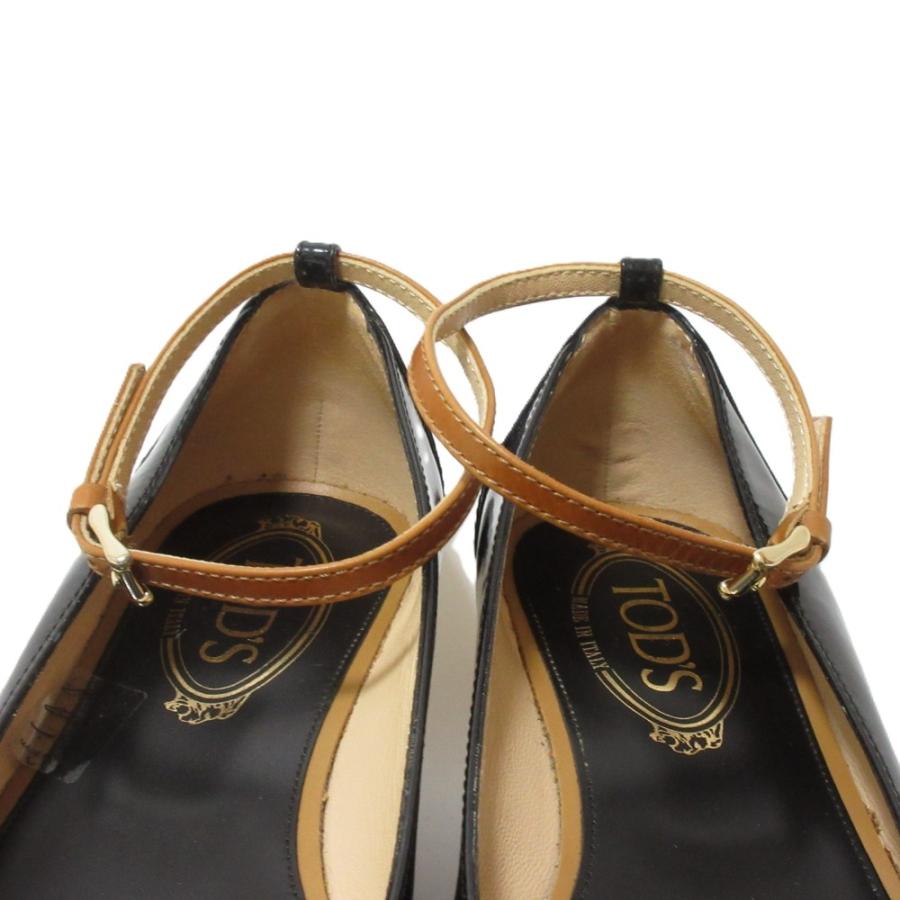 良品 TOD'S トッズ パテントレザー プラットフォーム 厚底 アンクル