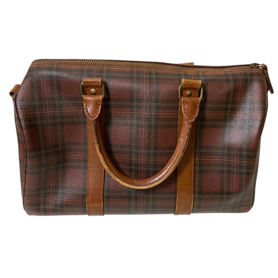 【美品】ポロラルフローレン PVC レザー ボストンバッグ ブラウンチェック ポロ ラルフローレン POLO RALPH LAUREN ミニ ボストンバッグ