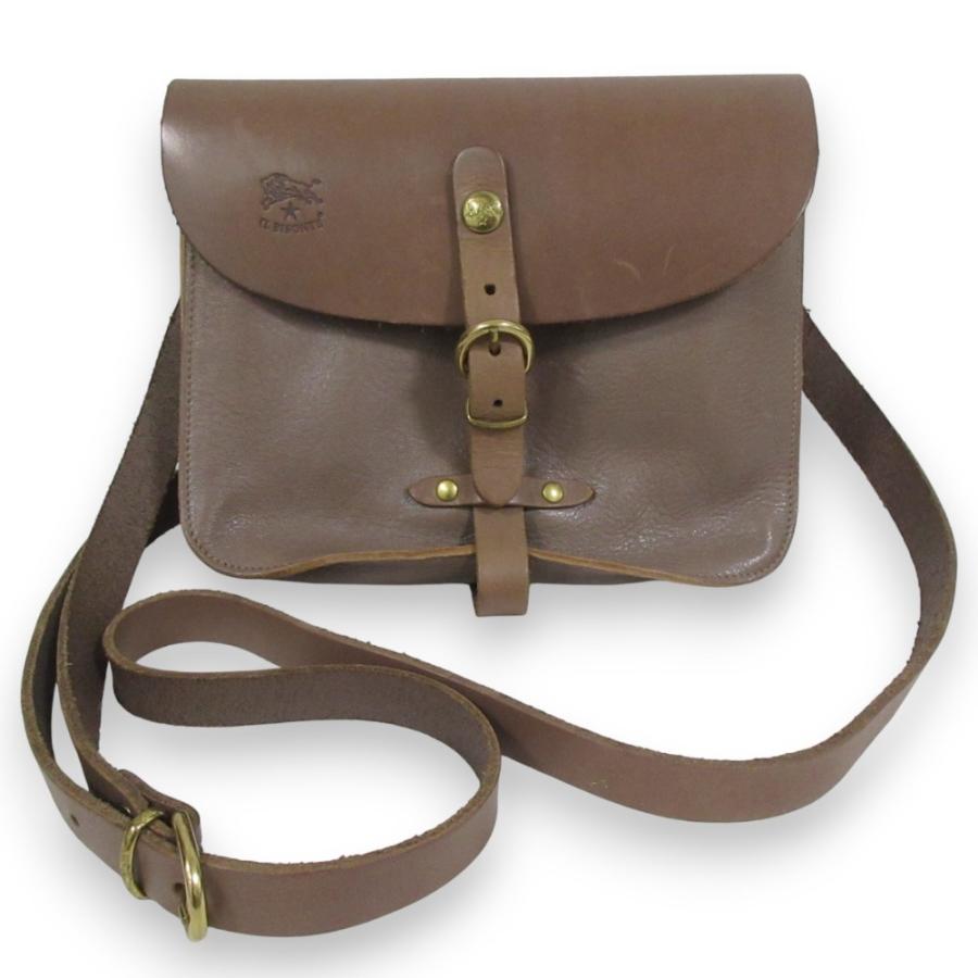 【✨希少✨】イルビゾンテ ロゴ刻印 ショルダーバッグ レザー 茶色 IL BISONTE（イルビゾンテ） 良品 レザー ロゴ型押し ベルトフラップ