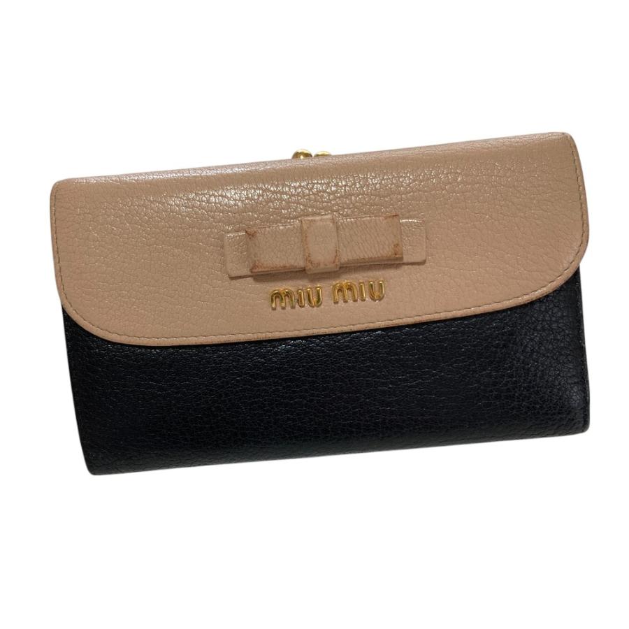 miumiu がま口 財布 リボン ミュウミュウ MIUMIU ミュウミュウ バイカラー リボン がま口 財布 二つ折り