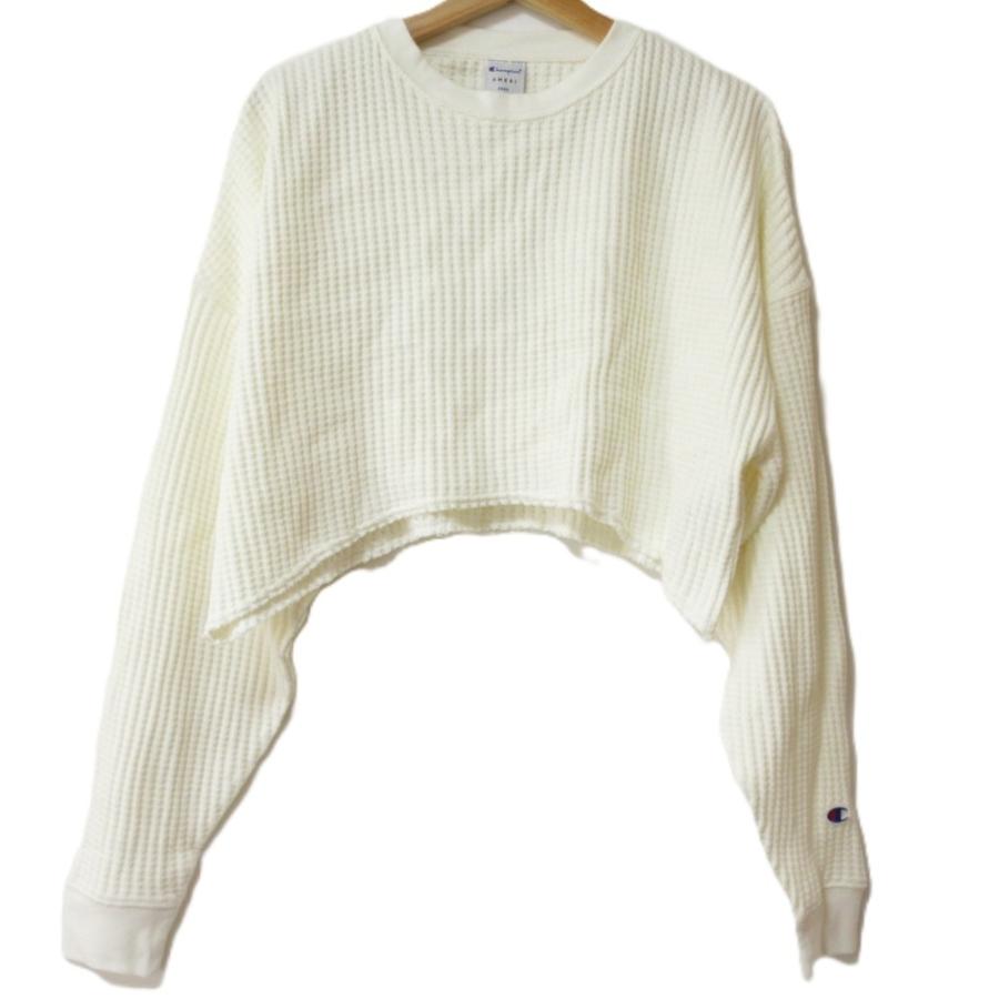 未使用 22AW AMERI アメリ チャンピオン SHORT WAFFLE TOP ショートワッフル 切りっぱなし クルーネック 長袖カットソー F オフホワイト レディース 古着 中古 USED Ameri（アメリ） 未使用 22AW AMERI チャンピオン SHORT WAFFLE TOP