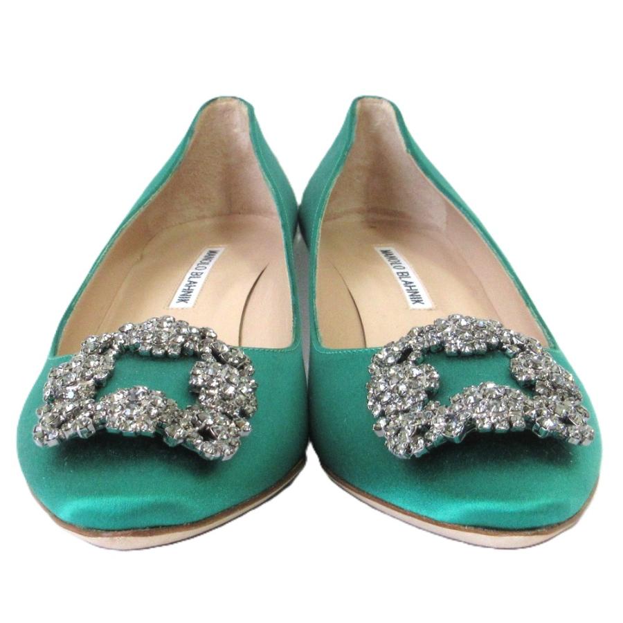 美品 ビジューモチーフ ハンギシ 未使用 BLAHNIK（マノロブラニク） MANOLO パンプス サテン ビジュー ハンギシ BLAHNIK MANOLO 付属品 靴