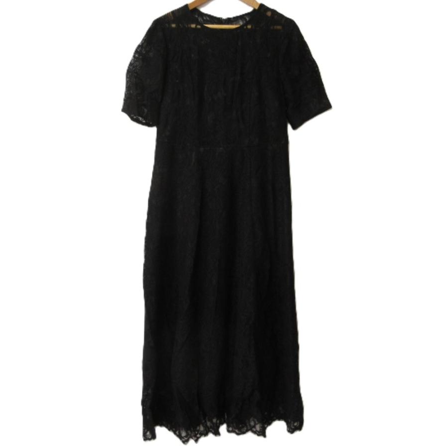 美品 24AW GRACE CONTINENTAL グレースコンチネンタル スカラップ コードレースフレアドレス ワンピース 0124335064 36 ブラック レディース 古着 中古 USED GRACE CONTINENTAL（グレースコンチネンタル） 美品 24AW GRACE