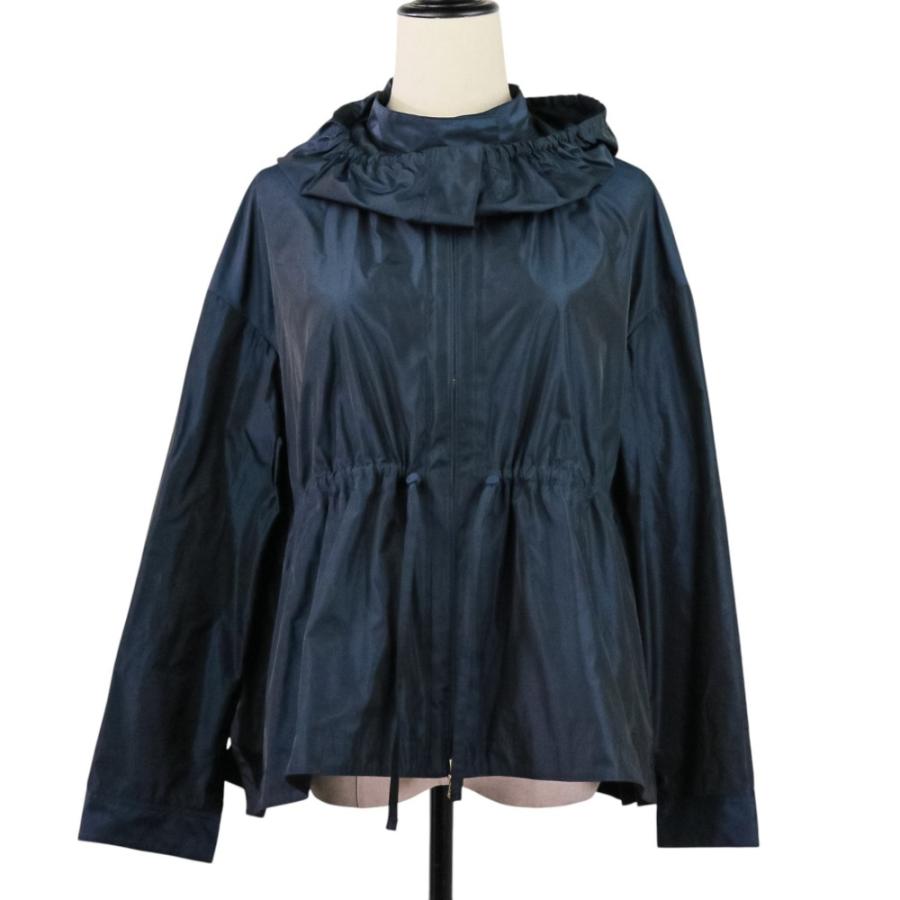Drawer フード付きジャケット 36 黒/青 DRAWER（ドゥロワー） 美品 24SS Drawer SUMMER タフタフード