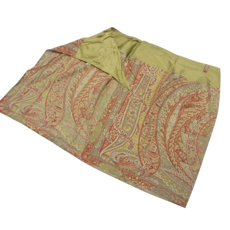 美品 ETRO ラップスカート ウールシルク 牛革ベルト ペイズリー 42 L位 ETRO（エトロ） 美品 ペイズリー シルク100％ ミディ丈 ラップスカート