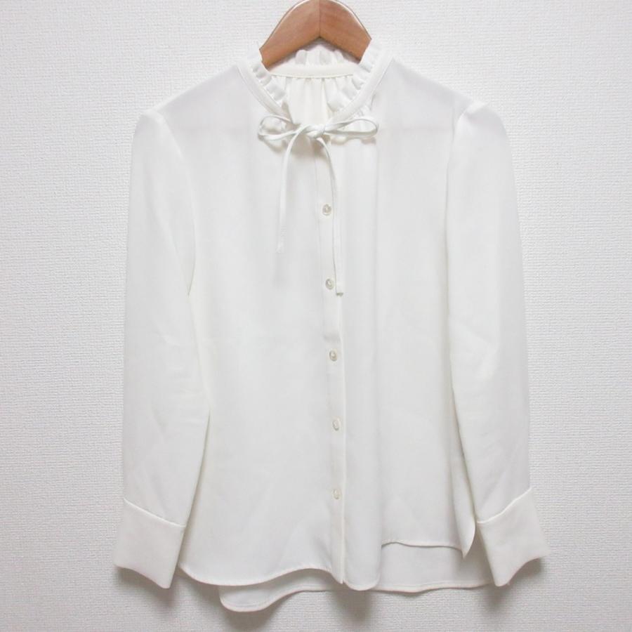 Aveniretoile（アベニールエトワール）フリルブラウス５分袖36ホワイト 良品 AVENIRETOILE アベニールエトワール フリルネックリボンブラウス