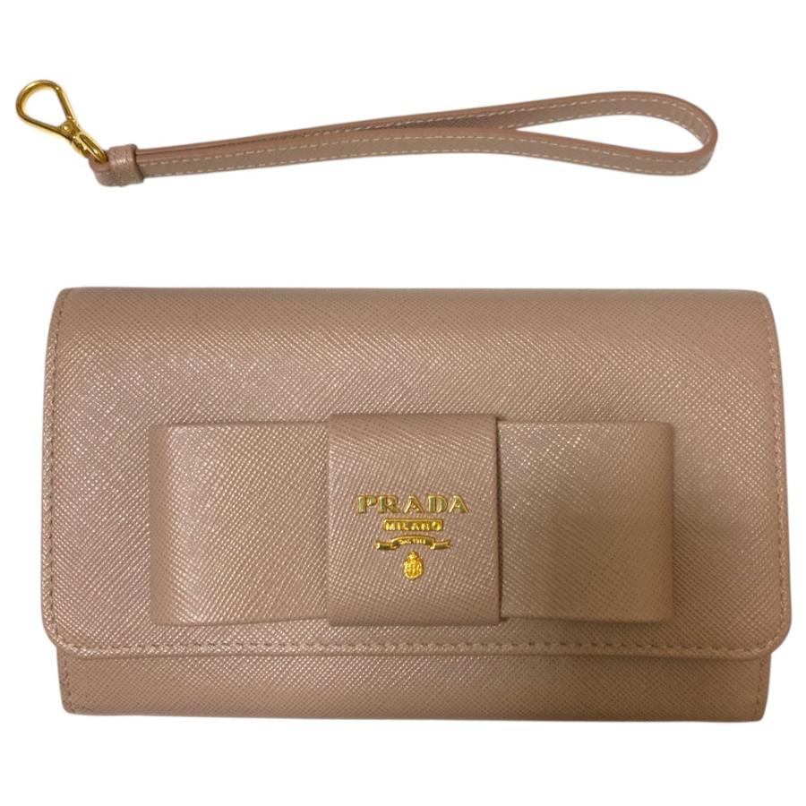 PRADA 美品 プラダ サフィアーノ リボン 二つ折り財布 1M1438 ピンク  