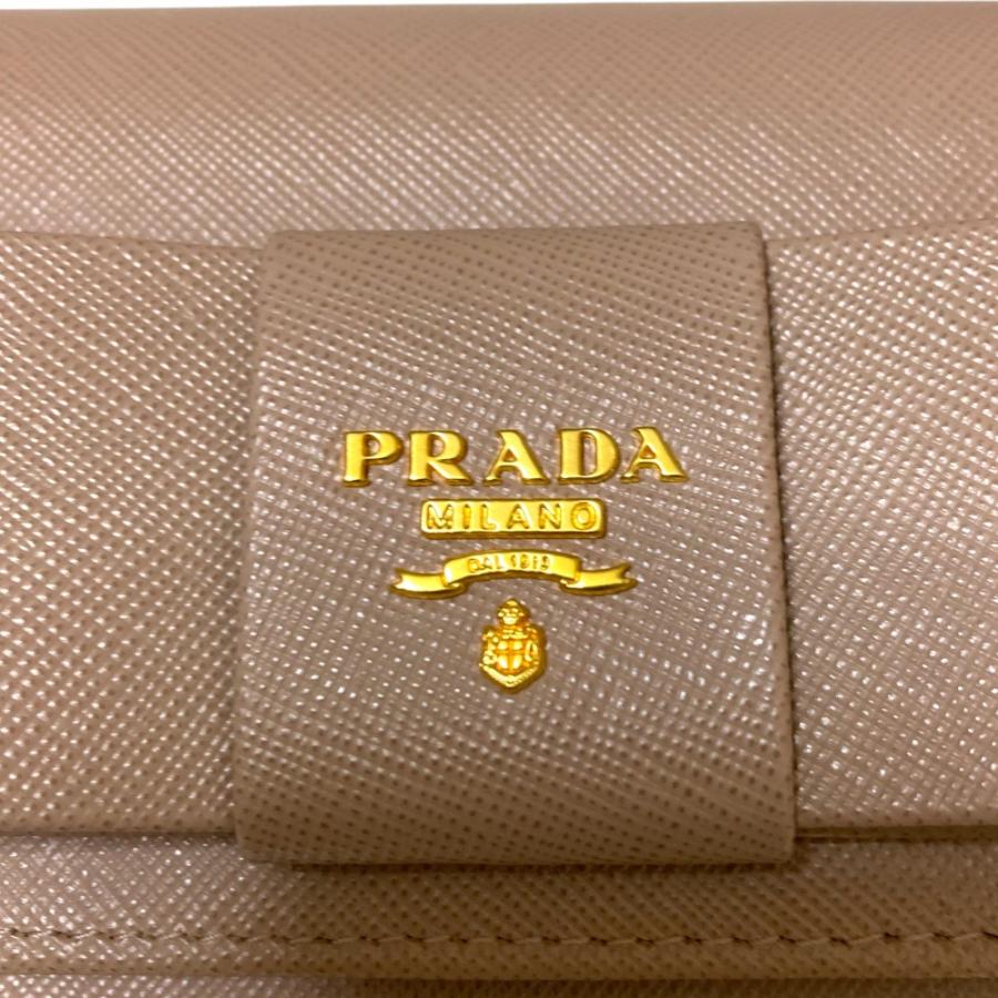 PRADA 美品 プラダ サフィアーノ リボン 二つ折り財布 1M1438 ピンク  