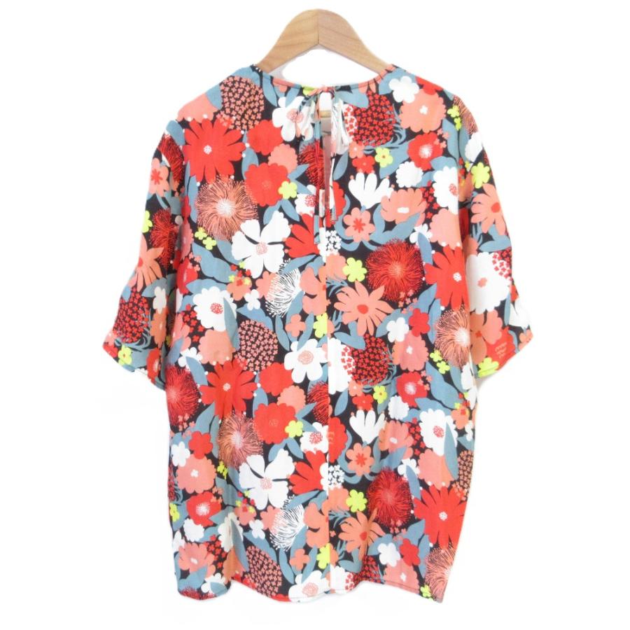 未使用 23AW marimekko マリメッコ ANTIIKKI SUVIKIMPPU フラワー柄 バックリボン 半袖 ブラウス サイズ36 レッド レディース 古着 中古 USED marimekko（マリメッコ） 未使用 23AW marimekko ANTIIKKI SUVIKIMPPU