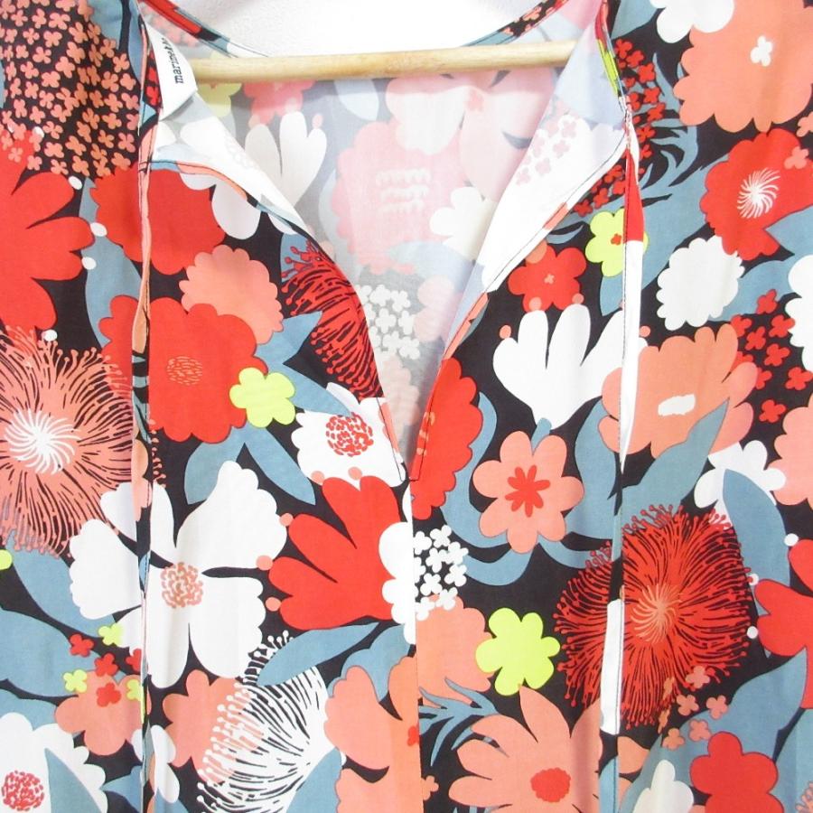 未使用 23AW marimekko マリメッコ ANTIIKKI SUVIKIMPPU フラワー柄 バックリボン 半袖 ブラウス サイズ36 レッド レディース 古着 中古 USED marimekko（マリメッコ） 未使用 23AW marimekko ANTIIKKI SUVIKIMPPU