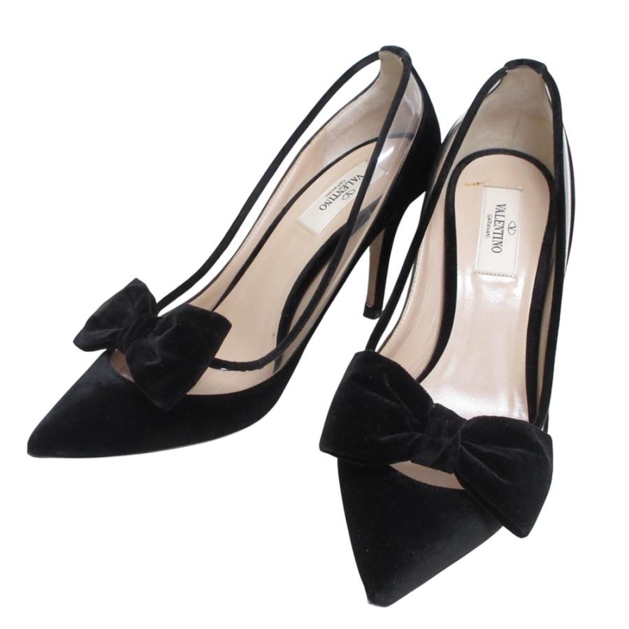 【momo】Valentino ブラックらハイヒール　38 新品未使用VALENTINOハイヒール38(25cm相当) ブラックリボンレザー