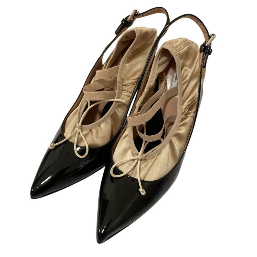 MOSCHINO 美品 モスキーノ エナメル スリングバック ハイヒール ポイン  