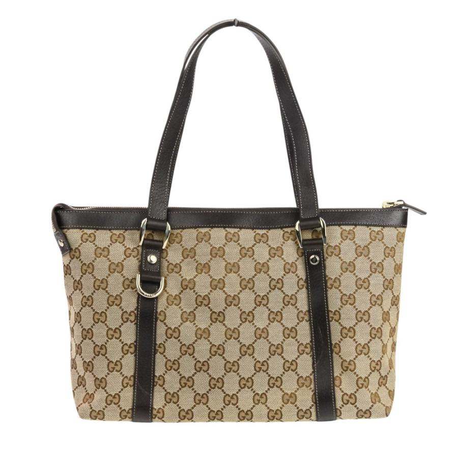 GUCCI トートバッグ GG柄　キャンバス　アビーライン　レザー　ベージュ GUCCI 新品同様 グッチ アビーライン GGキャンバス レザー トート