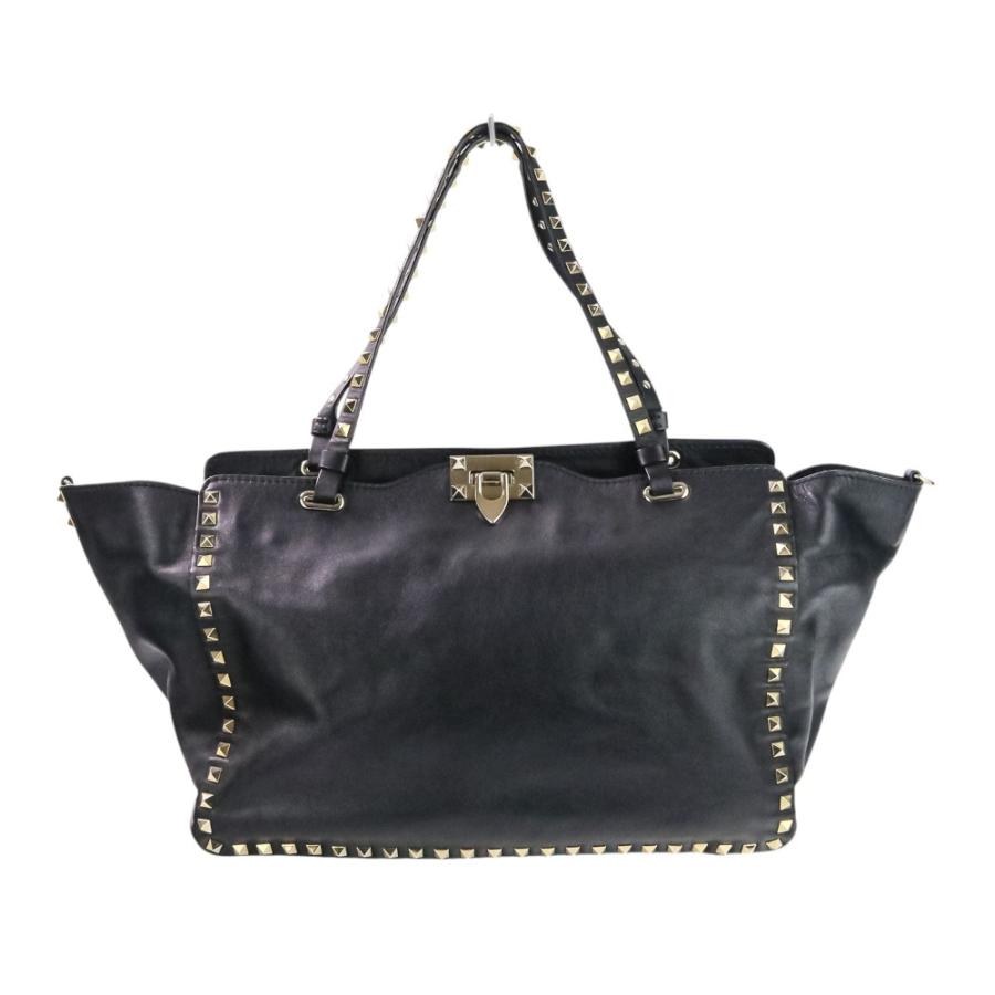 良品 VALENTINO GARAVANI ヴァレンティノ ガラヴァーニ ロックスタッズ トラペーズ 2way トート ショルダー バッグ レザー レディース 古着 中古 USED VALENTINO GARAVANI（ヴァレンティノ ガラヴァーニ） 良品 ロック