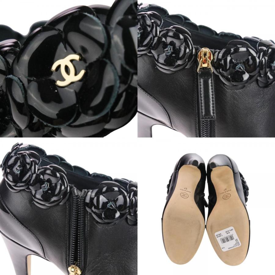 【極希少】CHANEL カメリア バックジップ ブーツ 36.5 CHANEL（シャネル） 未使用 カメリア パテント×レザー ショートブーツ