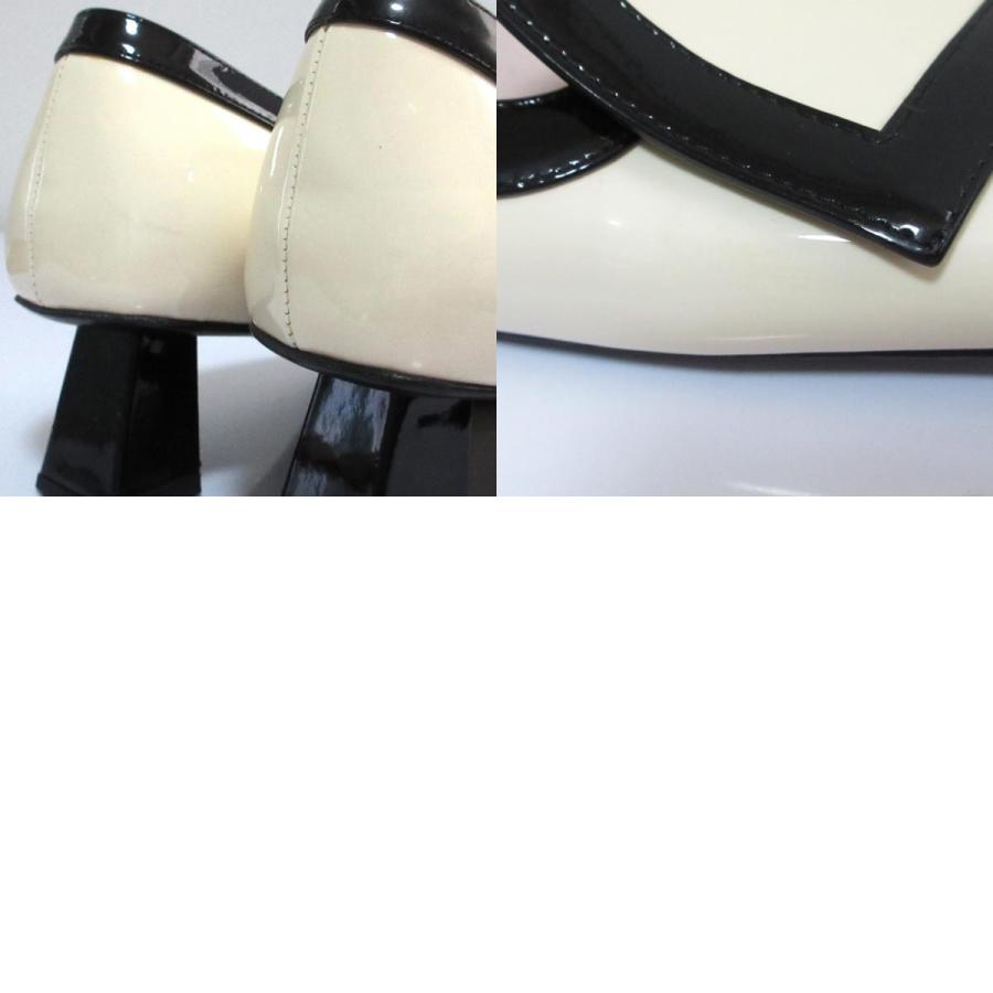 良品 Roger Vivier ロジェヴィヴィエ スクエアトゥ バイカラー パンプス サイズ39 26cm相当 オフホワイト ブラック レディース 古着 中古