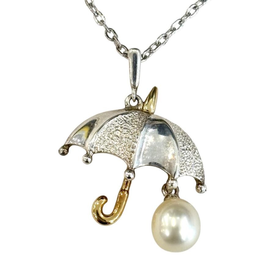 【美品】ミキモト パール ネックレス K18YG シルバー 傘 雨 雫 MIKIMOTO（ミキモト） 美品 K18×シルバー 傘モチーフ パール