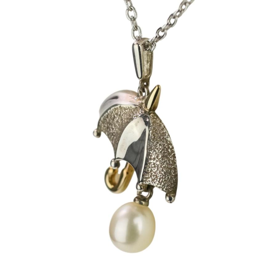 【美品】ミキモト パール ネックレス K18YG シルバー 傘 雨 雫 MIKIMOTO（ミキモト） 美品 K18×シルバー 傘モチーフ パール