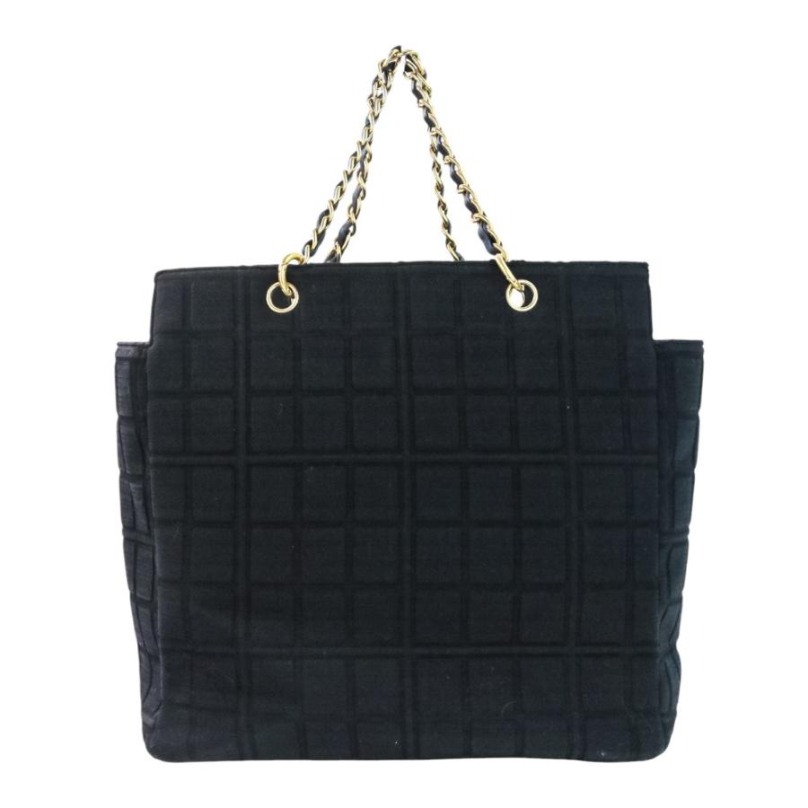 CHANEL シャネル チェーントート チョコバー コットン ブラック ゴールド CHANEL（シャネル） 良品 コットンジャージ チョコバー チェーン
