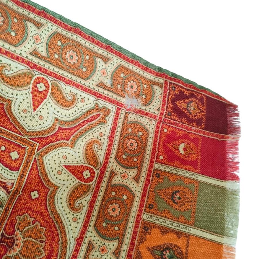 エトロ　大判ストール　ペイズリー　オレンジ×グリーン　シルク＆ウール ETROエトロ シルク＆ウール グリーン オレンジ ペイズリー ETRO