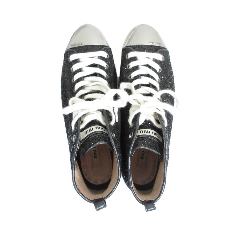 MIU MIU / ハイカットスニーカー/グリッター/37.5/BLK/5T9555 miu 良品 miumiu ミュウミュウ ハイカット グリッター スニーカー
