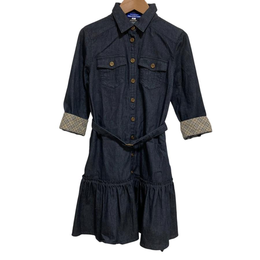 【美品】BURBERRY BLUE LABEL デニムワンピース 36 半袖 BURBERRY BLUE LABEL（バーバリーブルーレーベル） 美品 ストレッチ