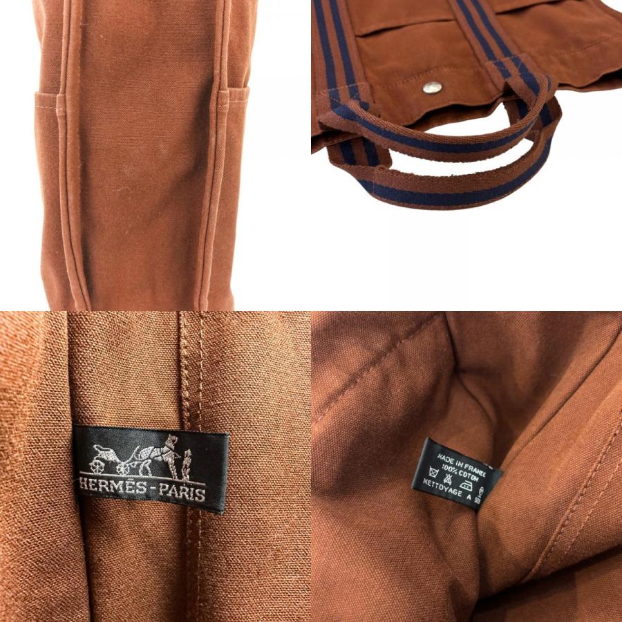 良品 HERMES エルメス フールトゥ トートMM キャンバス バッグ ブラウン レディース 古着 中古_9