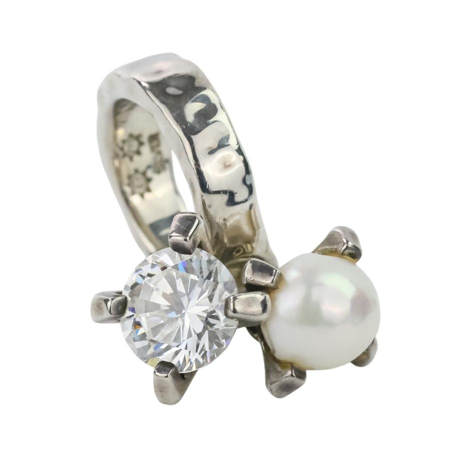 e.m. 11号 パール ジルコニア リング silver 真珠 クリスタル e.m.（イーエム） 良品 SILVER パール ジルコニア モチーフリング 指輪