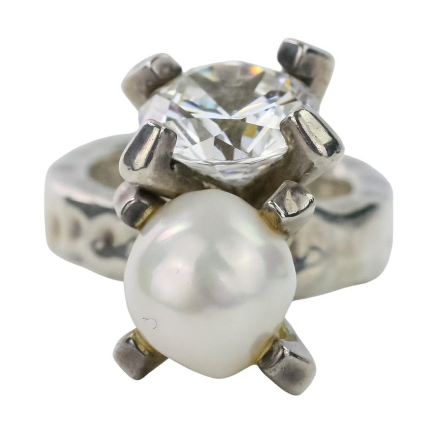 e.m.（イーエム） 良品 SILVER パール ジルコニア モチーフリング 指輪