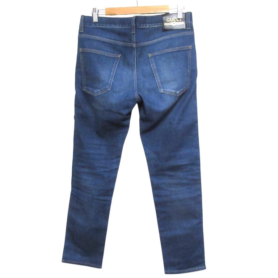 美品 GUCCI グッチ ロゴパッチ テーパード ストレッチデニムパンツ 408637 XDB11 W30 インディゴブルー メンズ 古着 中古 USED GUCCI（グッチ） 美品 ロゴパッチ テーパード ストレッチデニムパンツ